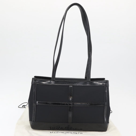 SAINT LAURENT Tote Bag Patent leather Black Silver Auth bs35398