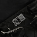 CHANEL 2.55 Matelasse Hand Bag Lamb Skin Black Silver CC Auth bs35399A-14