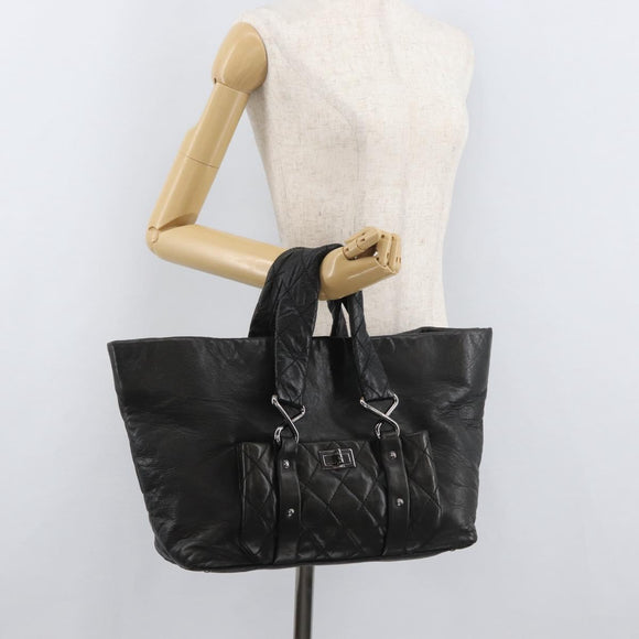 CHANEL 2.55 Matelasse Hand Bag Lamb Skin Black Silver CC Auth bs35399A
