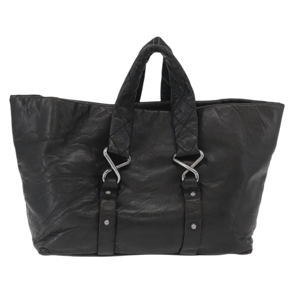 CHANEL 2.55 Matelasse Hand Bag Lamb Skin Black Silver CC Auth bs35399A