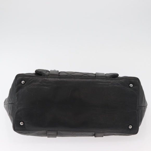 CHANEL 2.55 Matelasse Hand Bag Lamb Skin Black Silver CC Auth bs35399A