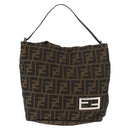 FENDI Zucca Canvas Shoulder Bag Black Brown Auth bs35401-2