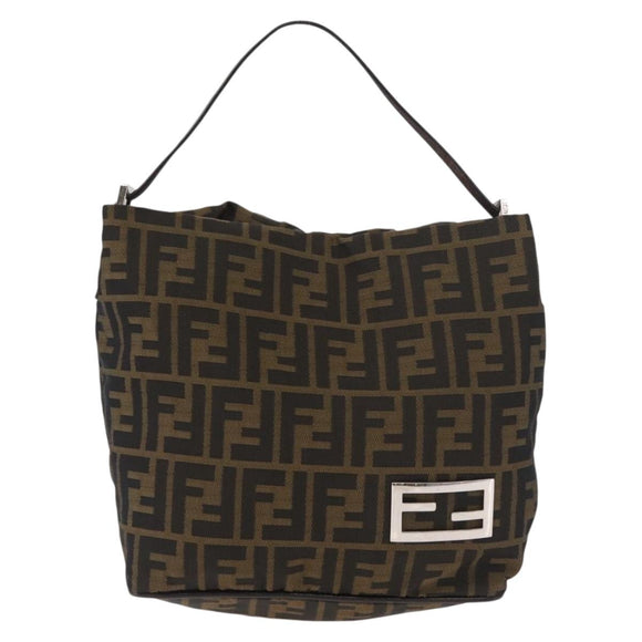 FENDI Zucca Canvas Shoulder Bag Black Brown Auth bs35401