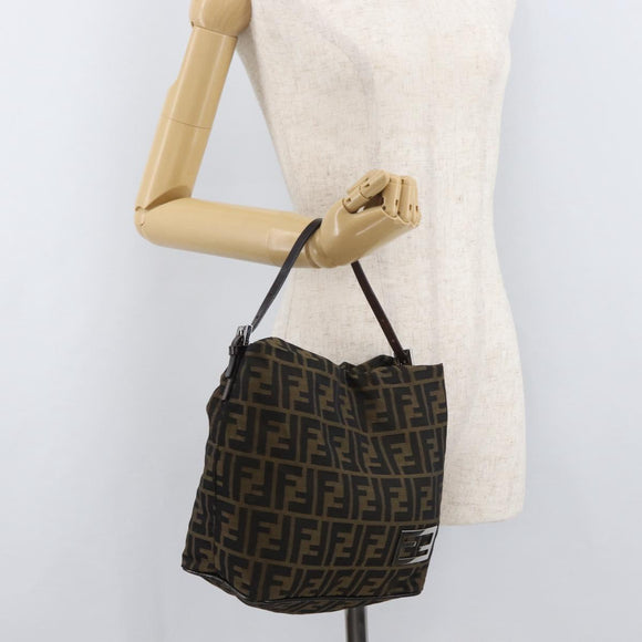 FENDI Zucca Canvas Shoulder Bag Black Brown Auth bs35401