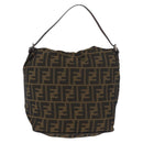 FENDI Zucca Canvas Shoulder Bag Black Brown Auth bs35401-3