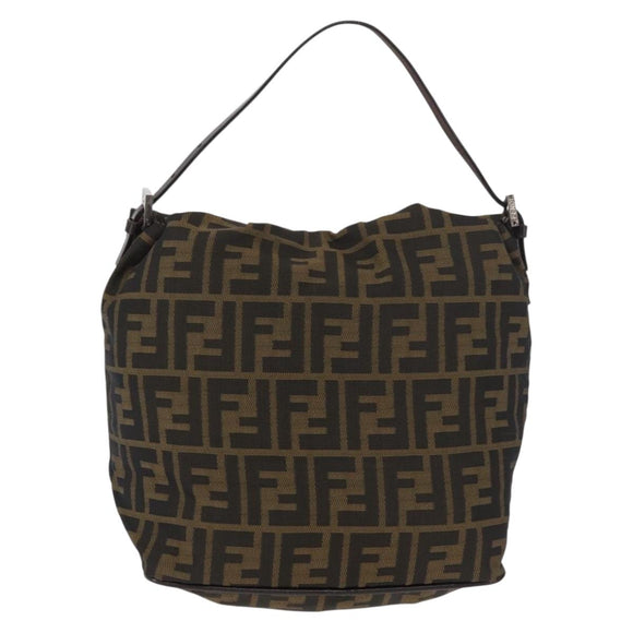 FENDI Zucca Canvas Shoulder Bag Black Brown Auth bs35401