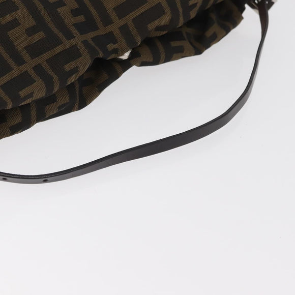 FENDI Zucca Canvas Shoulder Bag Black Brown Auth bs35401