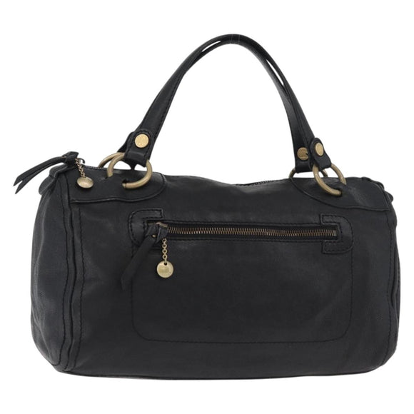 CELINE Hand Bag Leather Black Gold Auth bs35405