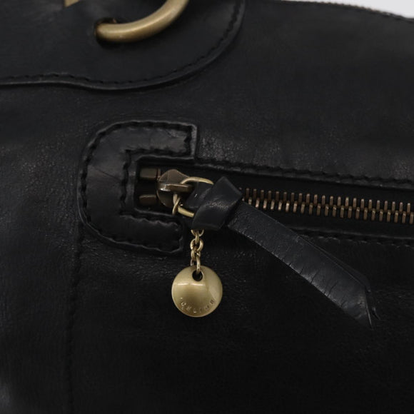 CELINE Hand Bag Leather Black Gold Auth bs35405