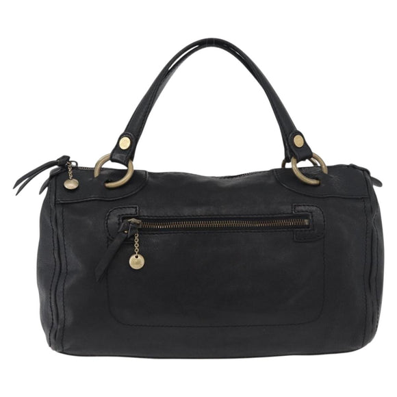 CELINE Hand Bag Leather Black Gold Auth bs35405