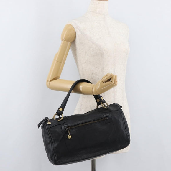 CELINE Hand Bag Leather Black Gold Auth bs35405