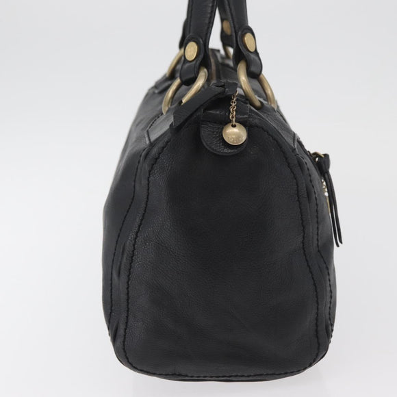 CELINE Hand Bag Leather Black Gold Auth bs35405