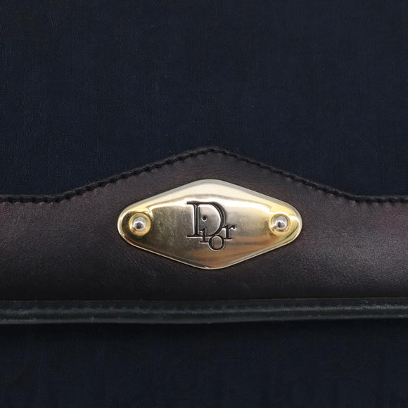 Christian Dior Trotter Canvas Chain Shoulder Bag Navy Gold Auth bs35406