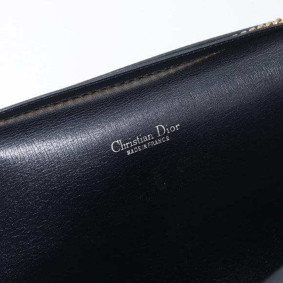 Christian Dior Trotter Canvas Chain Shoulder Bag Navy Gold Auth bs35406