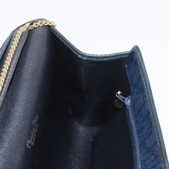 Christian Dior Trotter Canvas Chain Shoulder Bag Navy Gold Auth bs35406