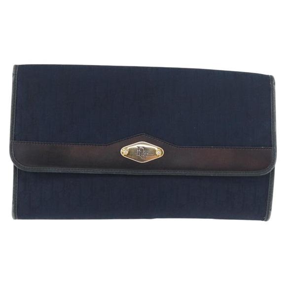 Christian Dior Trotter Canvas Chain Shoulder Bag Navy Gold Auth bs35406