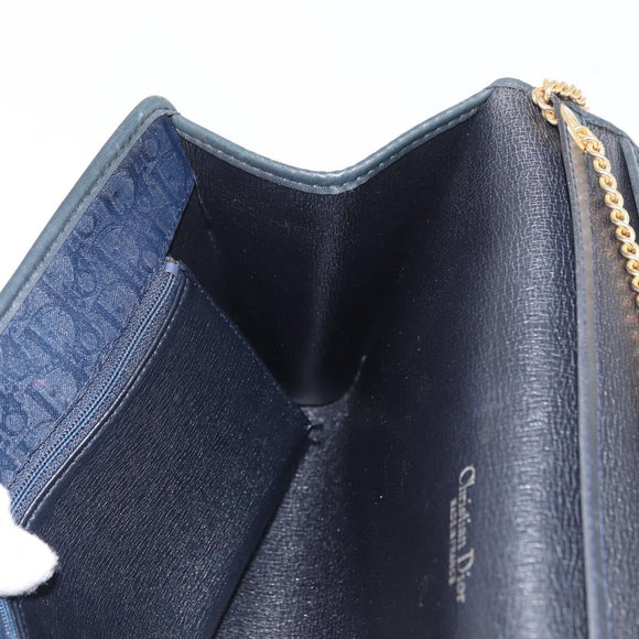 Christian Dior Trotter Canvas Chain Shoulder Bag Navy Gold Auth bs35406