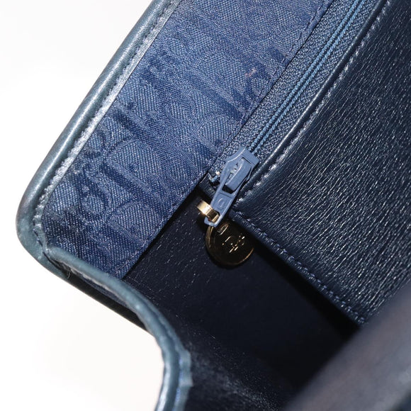 Christian Dior Trotter Canvas Chain Shoulder Bag Navy Gold Auth bs35406