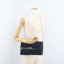 Christian Dior Trotter Canvas Chain Shoulder Bag Navy Gold Auth bs35406-23