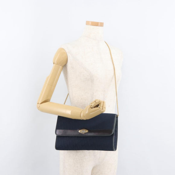 Christian Dior Trotter Canvas Chain Shoulder Bag Navy Gold Auth bs35406