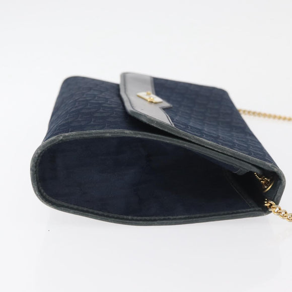 Christian Dior Trotter Canvas Chain Shoulder Bag Navy Gold Auth bs35406