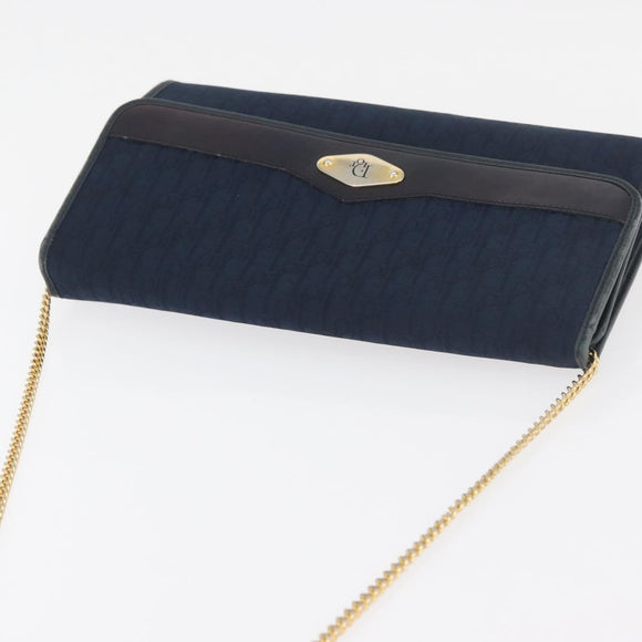 Christian Dior Trotter Canvas Chain Shoulder Bag Navy Gold Auth bs35406