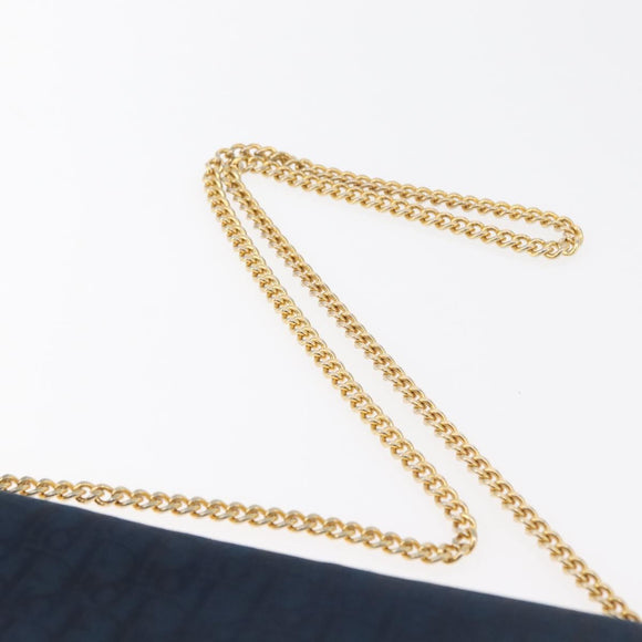 Christian Dior Trotter Canvas Chain Shoulder Bag Navy Gold Auth bs35406