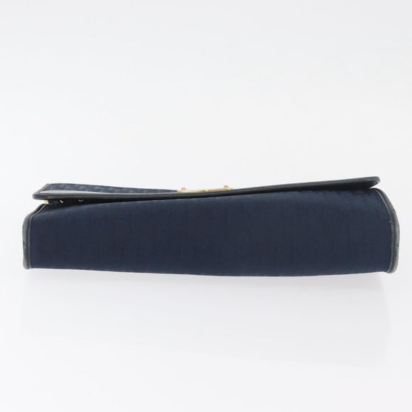 Christian Dior Trotter Canvas Chain Shoulder Bag Navy Gold Auth bs35406