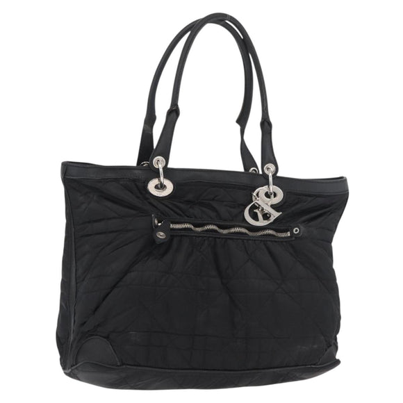 Christian Dior Lady Dior Draagtas Nylon Zwart Zilver Auth bs35408