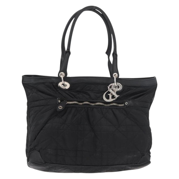 Christian Dior Lady Dior Draagtas Nylon Zwart Zilver Auth bs35408