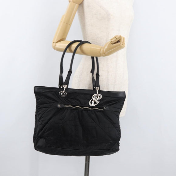 Christian Dior Lady Dior Draagtas Nylon Zwart Zilver Auth bs35408