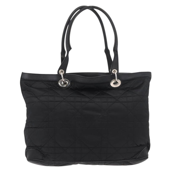 Christian Dior Lady Dior Draagtas Nylon Zwart Zilver Auth bs35408