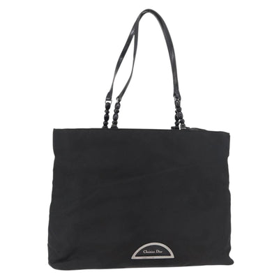 Christian Dior Maris Pearl Tote Bag Nylon Black Silver Auth bs35409
