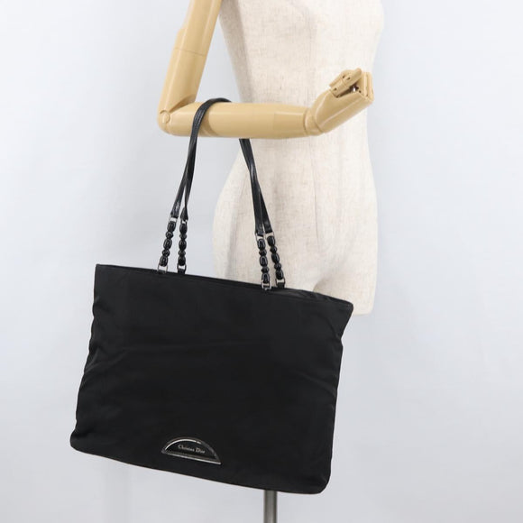 Christian Dior Maris Pearl Tote Bag Nylon Black Silver Auth bs35409