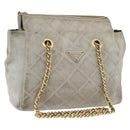 PRADA Ketten-Schultertasche Wildleder Grau Gold Authentisch bs35411-1