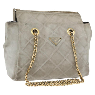 PRADA Chain Shoulder Bag Suede Gray Gold Auth bs35411