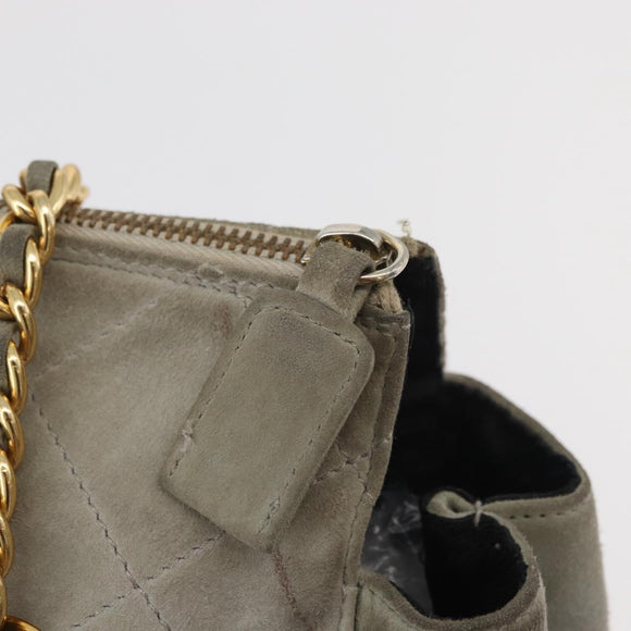 PRADA Ketten-Schultertasche Wildleder Grau Gold Authentisch bs35411