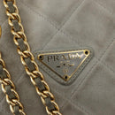 PRADA Ketten-Schultertasche Wildleder Grau Gold Authentisch bs35411-17
