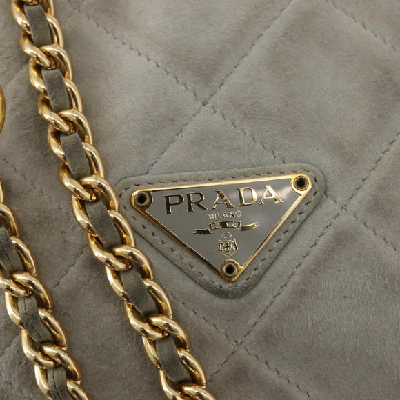 PRADA Ketten-Schultertasche Wildleder Grau Gold Authentisch bs35411