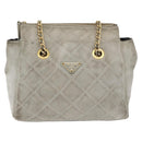 PRADA Ketten-Schultertasche Wildleder Grau Gold Authentisch bs35411-13