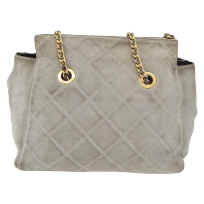 PRADA Chain Shoulder Bag Suede Gray Gold Auth bs35411 - 0