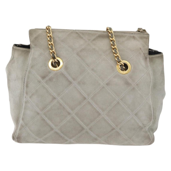 PRADA Ketten-Schultertasche Wildleder Grau Gold Authentisch bs35411