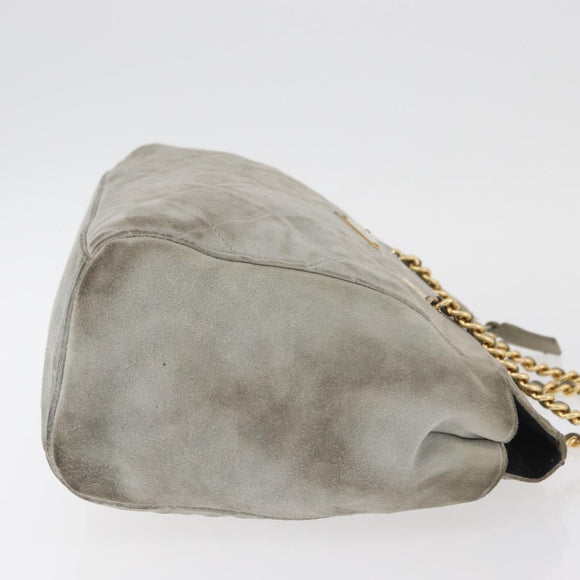 PRADA Ketten-Schultertasche Wildleder Grau Gold Authentisch bs35411