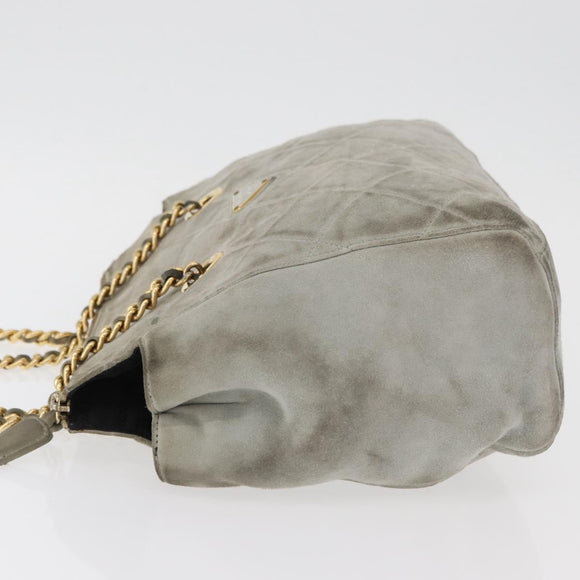 PRADA Ketten-Schultertasche Wildleder Grau Gold Authentisch bs35411