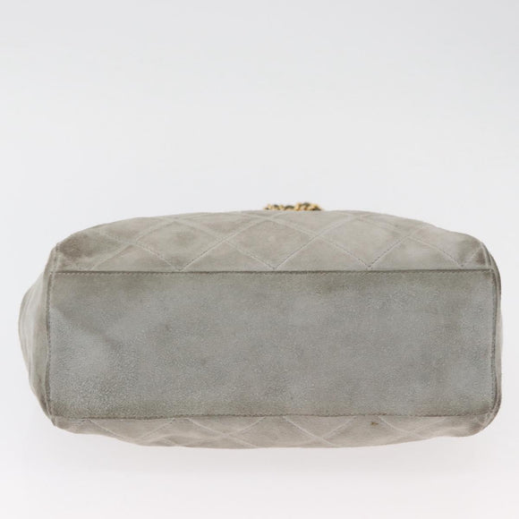 PRADA Ketten-Schultertasche Wildleder Grau Gold Authentisch bs35411