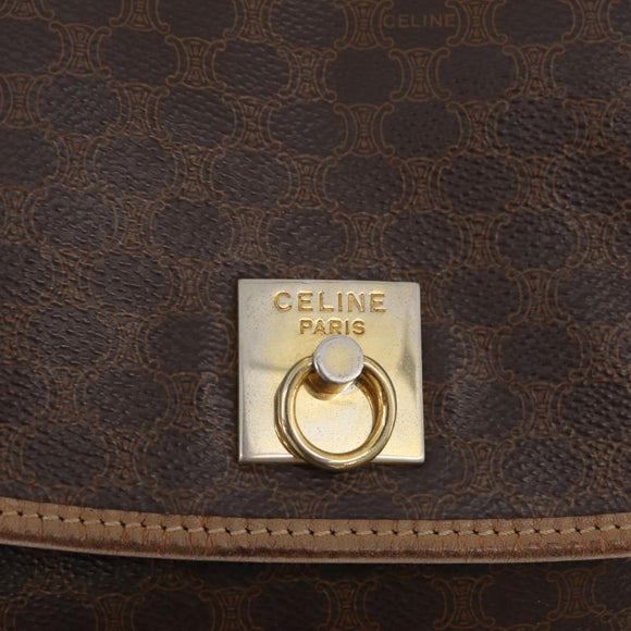 CELINE Macadam Canvas Backpack PVC Leather Brown Gold Auth bs35412