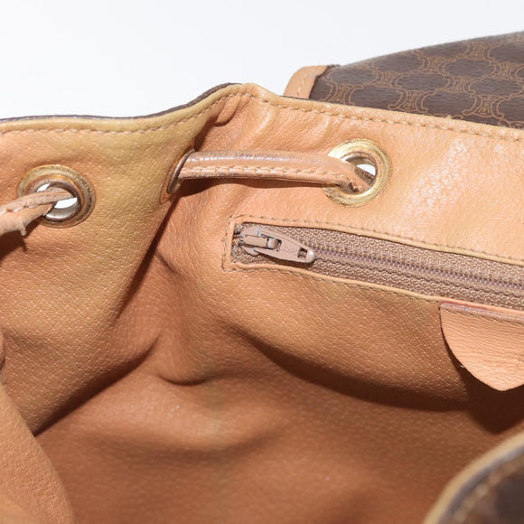 CELINE Macadam Canvas Backpack PVC Leather Brown Gold Auth bs35412