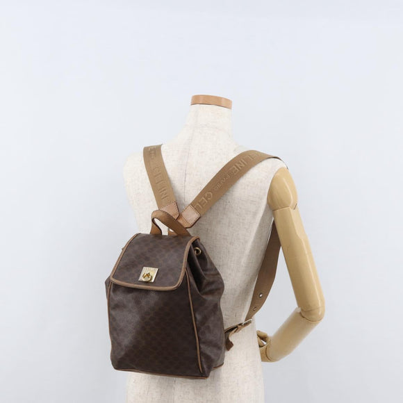 CELINE Macadam Canvas Backpack PVC Leather Brown Gold Auth bs35412