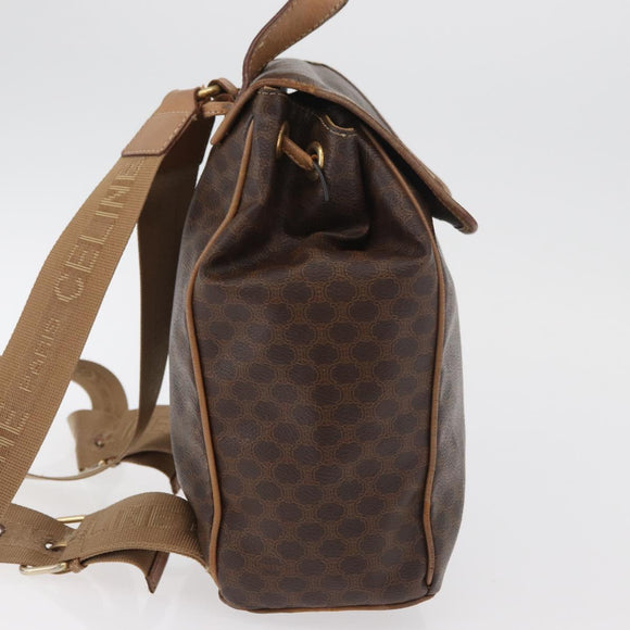 CELINE Macadam Canvas Backpack PVC Leather Brown Gold Auth bs35412