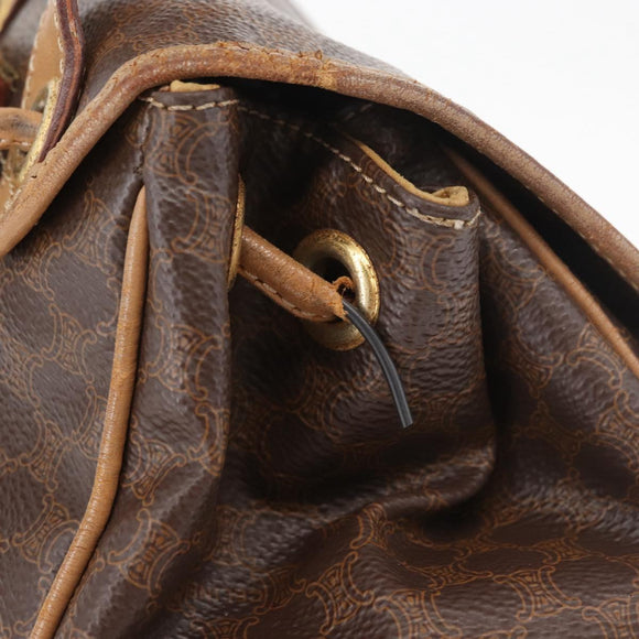 CELINE Macadam Canvas Backpack PVC Leather Brown Gold Auth bs35412